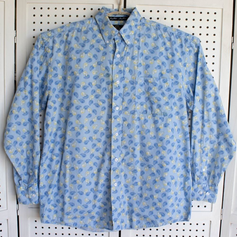 George Strait Wrangler‎ Mens SIZE L Blue Paisley Print Western Shirt Cowboy